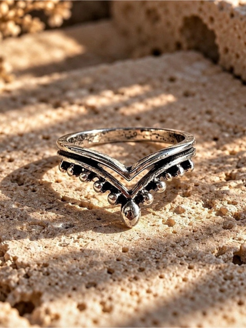 Silver-Tone V-Design Ring
